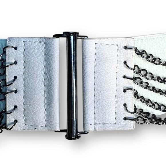 Vintage Y2K White Leather Layered Chain Belt Festival Statement Accessory Edgy main image 4